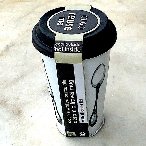 CIROA REUSE ME TRAVEL MUG UTENSILS SILICON LID COFFEE 10 OZ (SPOON FORK KNIFE) - Picture 4 of 4